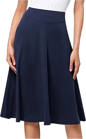 Women Midi Skirt High Waisted Zipper Solid Color Casual Flowy Knee Length Beach Skirts Ladies Summer Work Outfit