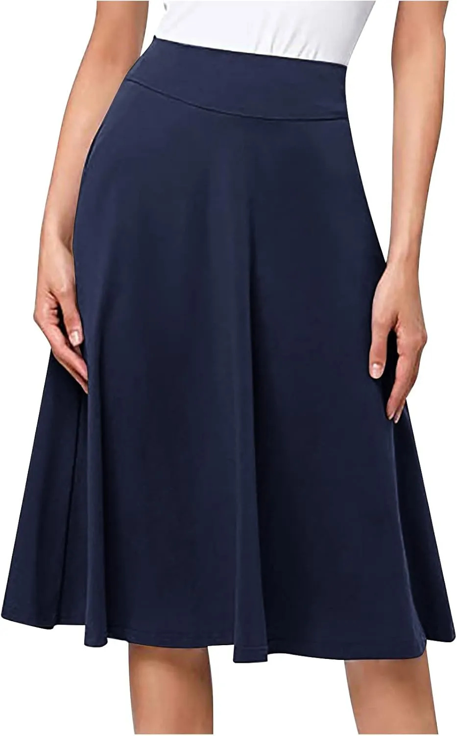 Women Midi Skirt High Waisted Zipper Solid Color Casual Flowy Knee Length Beach Skirts Ladies Summer Work Outfit