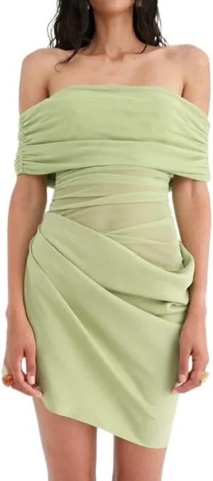 Women Off Shoulder Bodycon Maxi Dress Layered Mesh Ruched Hollow Out Party Formal Wedding Guest Dresses for Party