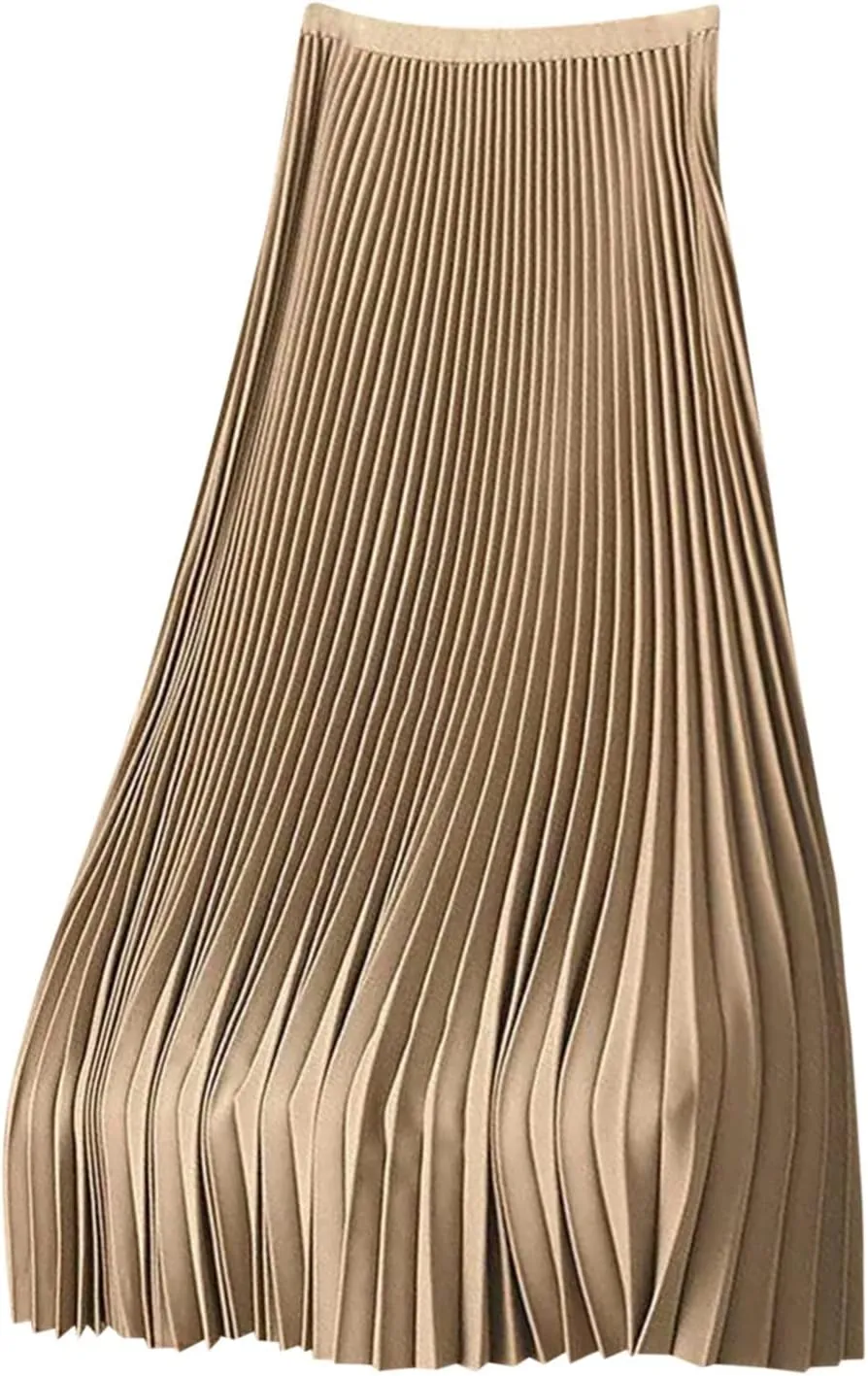 Women Pleated Skirts Plus Size Maxi Skirt High Waisted Midi Skirts Casual Summer Skirt Comfy Long Skirts A Line Skirt