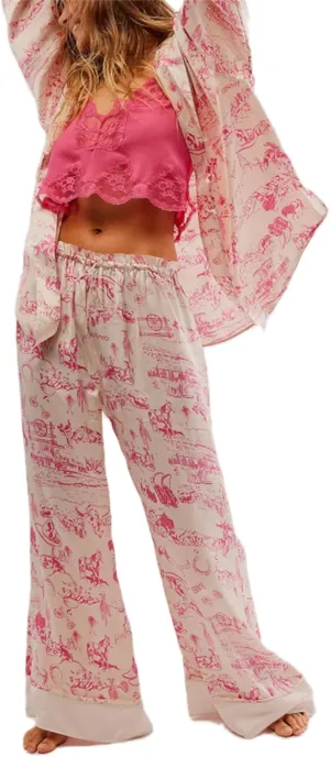 Women Satin Pajama Set 2 Piece Casual Lounge Set Long Sleeve Floral Printing Button Down Shirt Wide Leg Pants Set