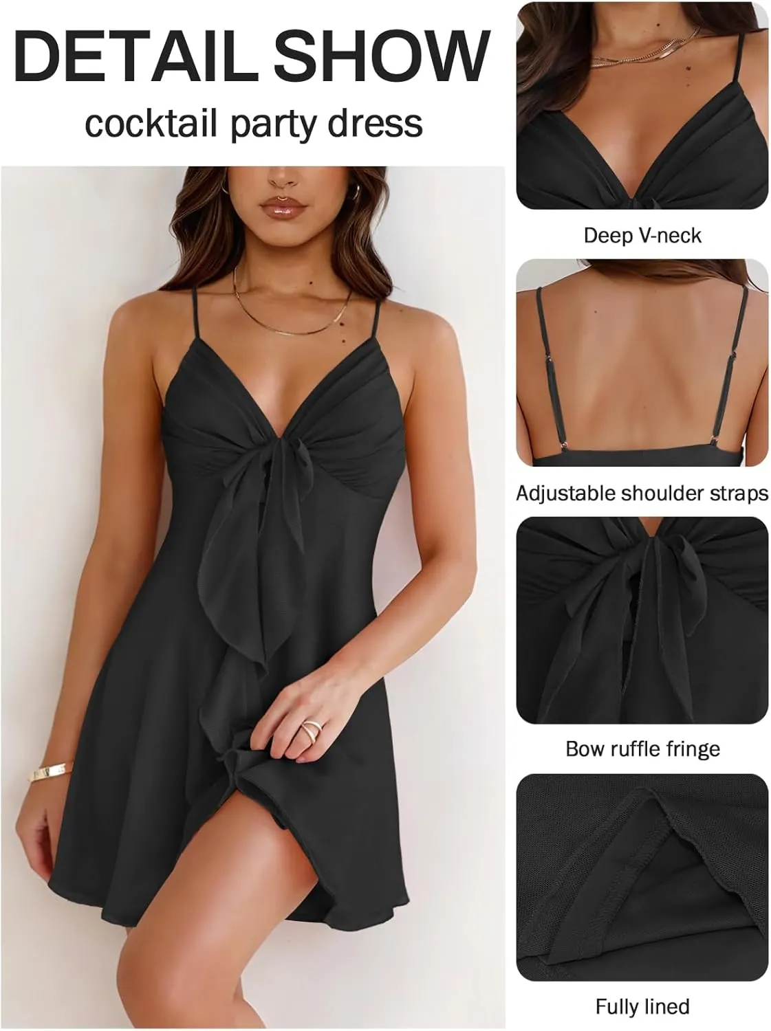 Women Sleeveless Sexy V Neck Summer Dress for Women Casual Flowy Beach Club Party Spaghetti Strap Mini Sundress