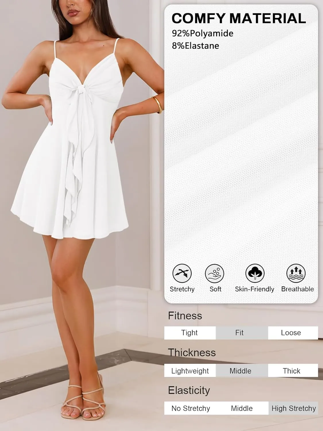 Women Sleeveless Sexy V Neck Summer Dress for Women Casual Flowy Beach Club Party Spaghetti Strap Mini Sundress