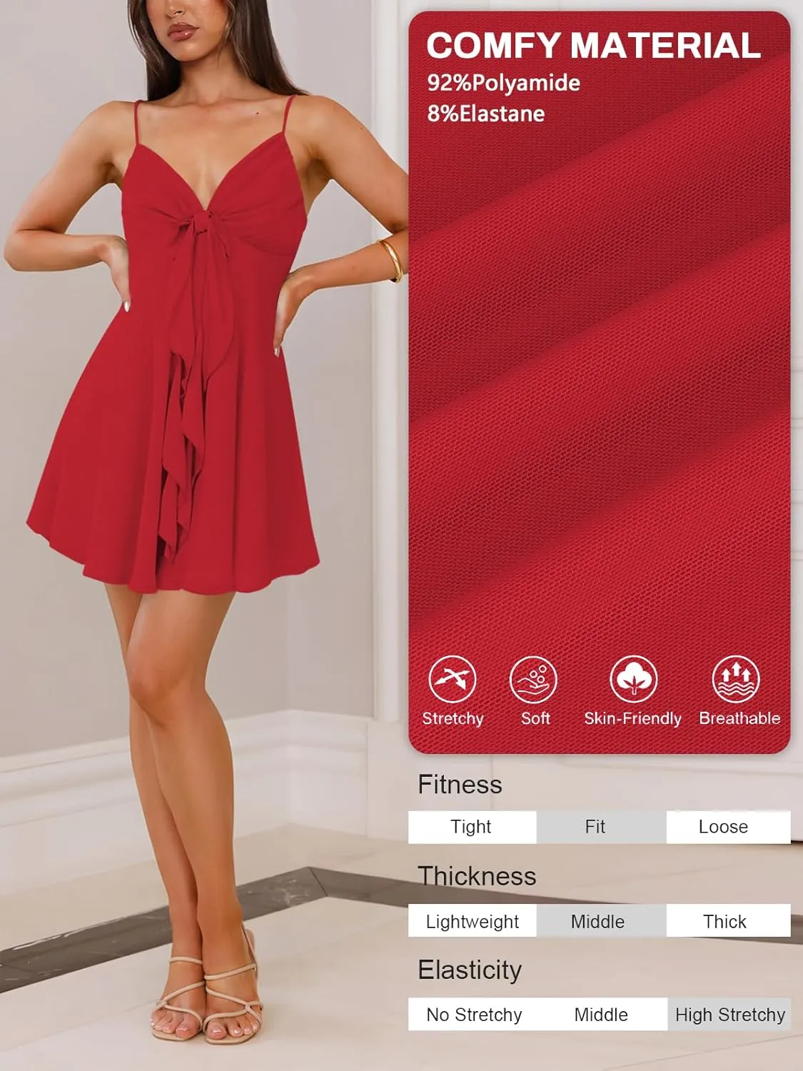 Women Sleeveless Sexy V Neck Summer Dress for Women Casual Flowy Beach Club Party Spaghetti Strap Mini Sundress