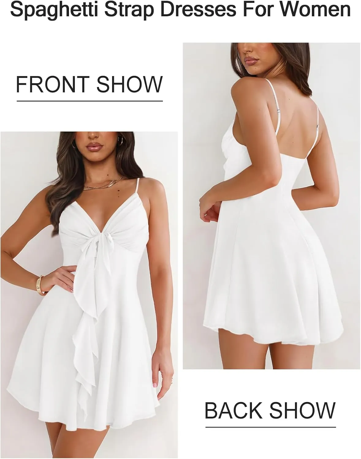 Women Sleeveless Sexy V Neck Summer Dress for Women Casual Flowy Beach Club Party Spaghetti Strap Mini Sundress