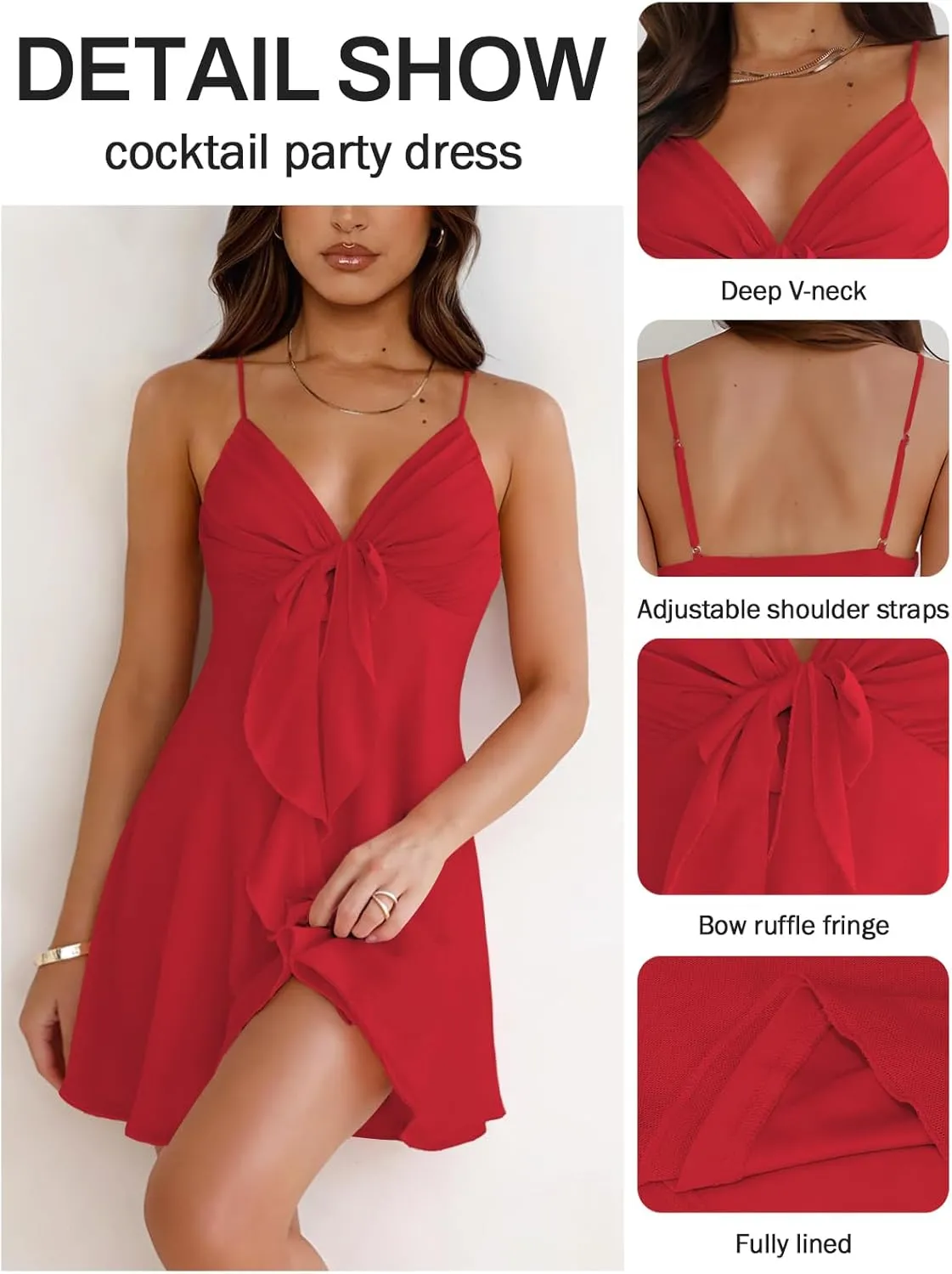 Women Sleeveless Sexy V Neck Summer Dress for Women Casual Flowy Beach Club Party Spaghetti Strap Mini Sundress