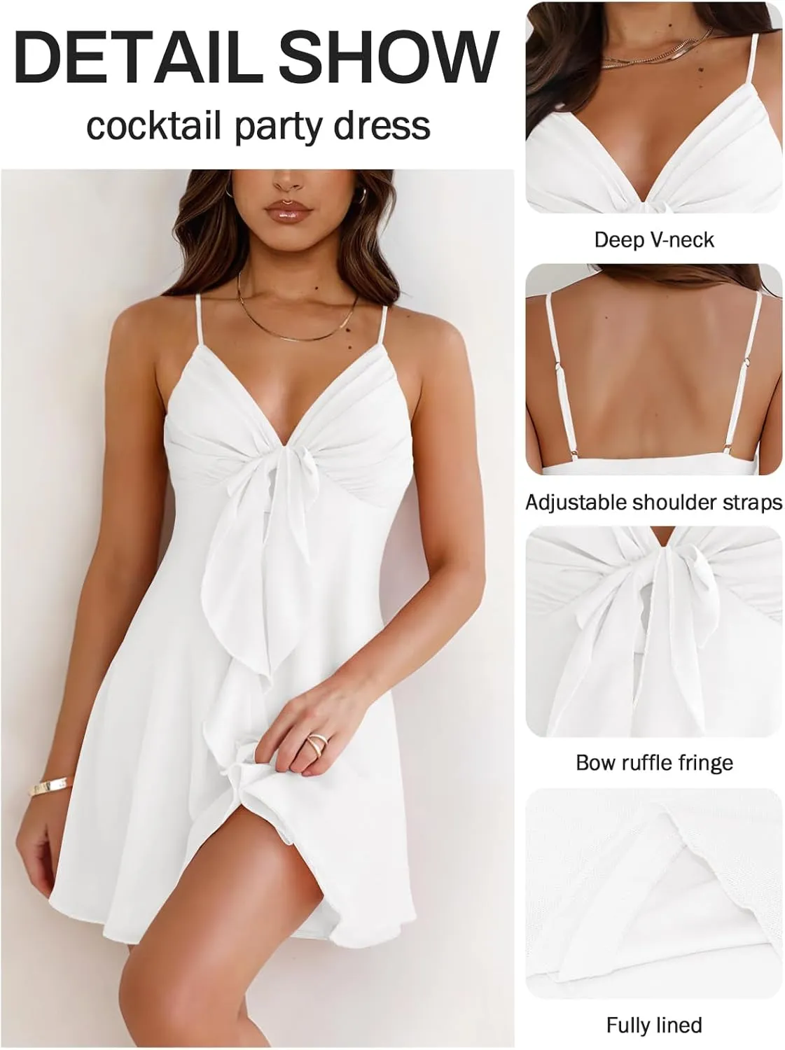 Women Sleeveless Sexy V Neck Summer Dress for Women Casual Flowy Beach Club Party Spaghetti Strap Mini Sundress