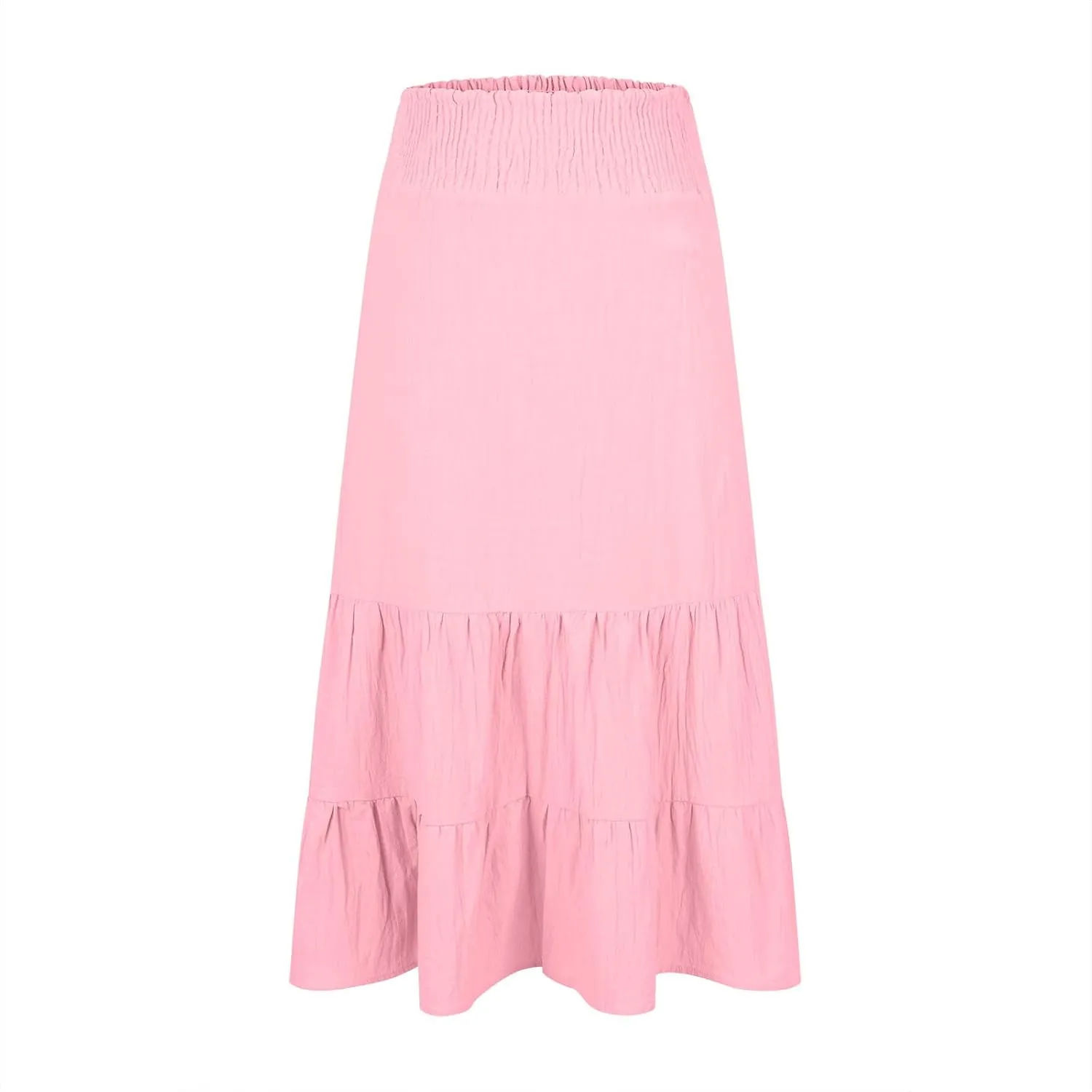 Women Summer Midi Skirts Flowy Elastic High Waist Pleated Tiered Casual Swing Boho A Line Ruffle Skirt