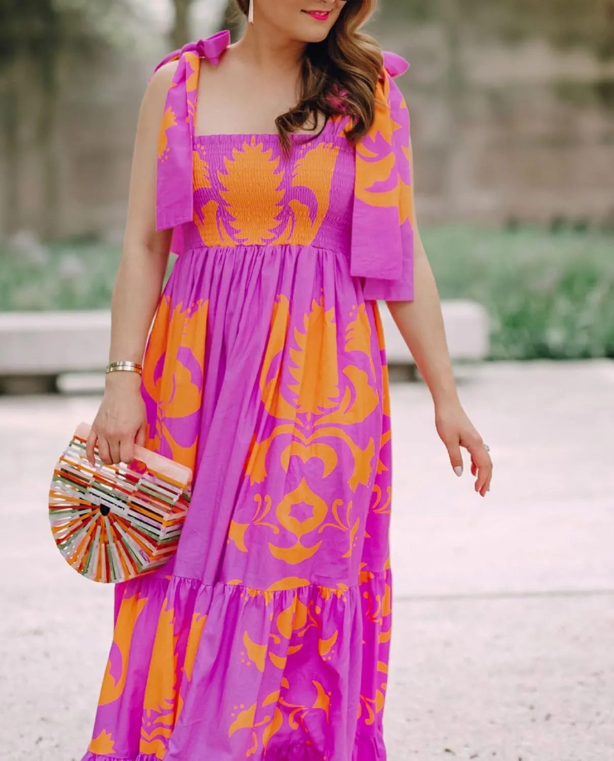 Women Summer Vocation Boho Floral Long Dress Sleeveless Flowy Tiered A Line Maxi Sundress Going Out Flower Beach Dress