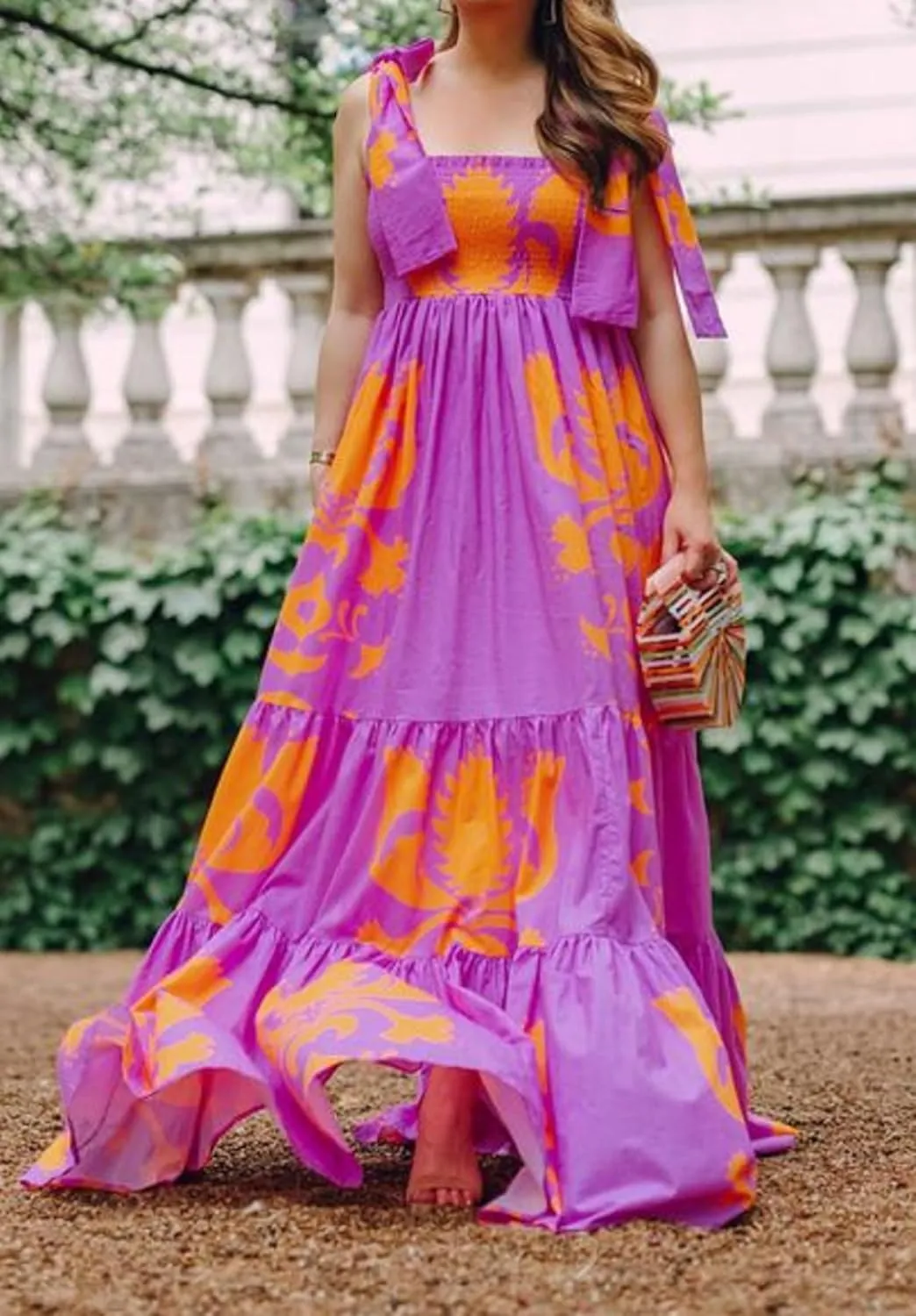 Women Summer Vocation Boho Floral Long Dress Sleeveless Flowy Tiered A Line Maxi Sundress Going Out Flower Beach Dress