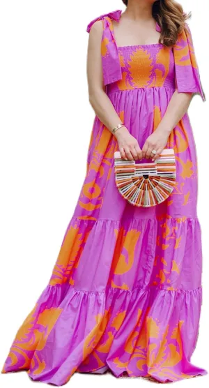Women Summer Vocation Boho Floral Long Dress Sleeveless Flowy Tiered A Line Maxi Sundress Going Out Flower Beach Dress