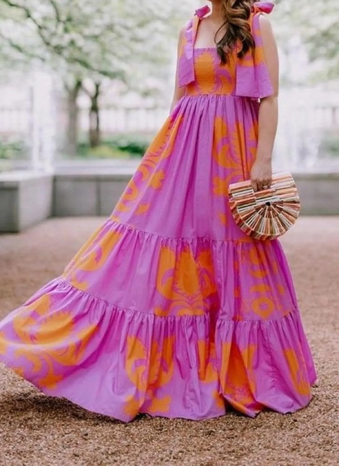 Women Summer Vocation Boho Floral Long Dress Sleeveless Flowy Tiered A Line Maxi Sundress Going Out Flower Beach Dress