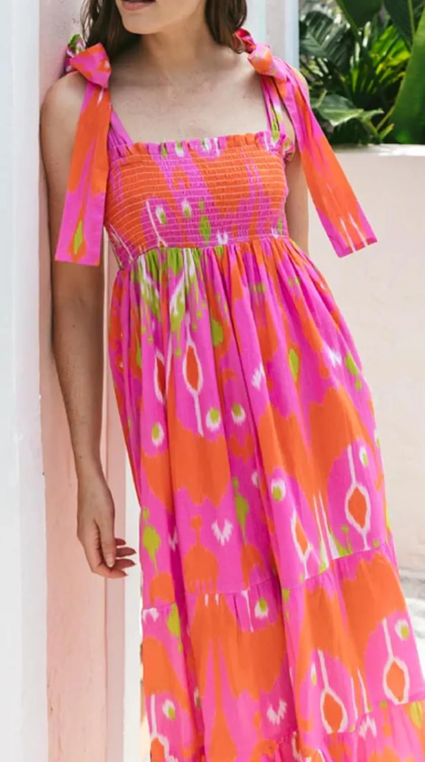 Women Summer Vocation Boho Floral Long Dress Sleeveless Flowy Tiered A Line Maxi Sundress Going Out Flower Beach Dress