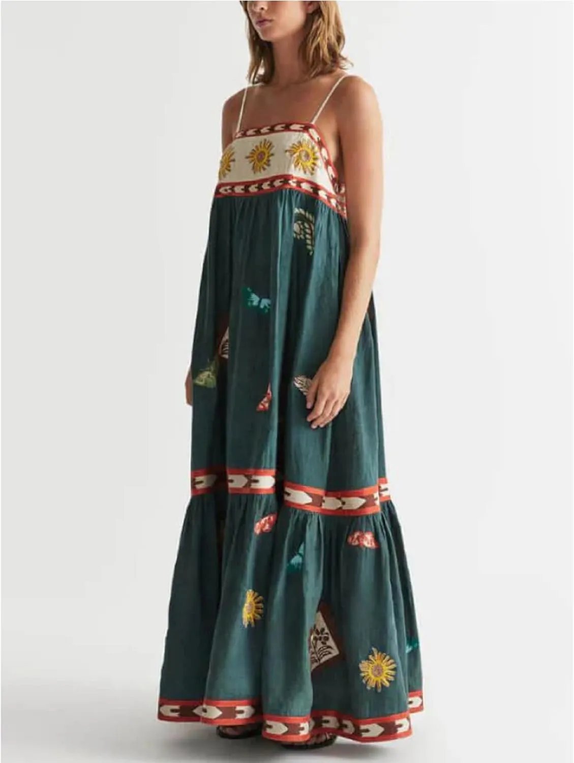 Women Summer Vocation Boho Floral Long Dress Sleeveless Flowy Tiered A Line Maxi Sundress Going Out Flower Beach Dress