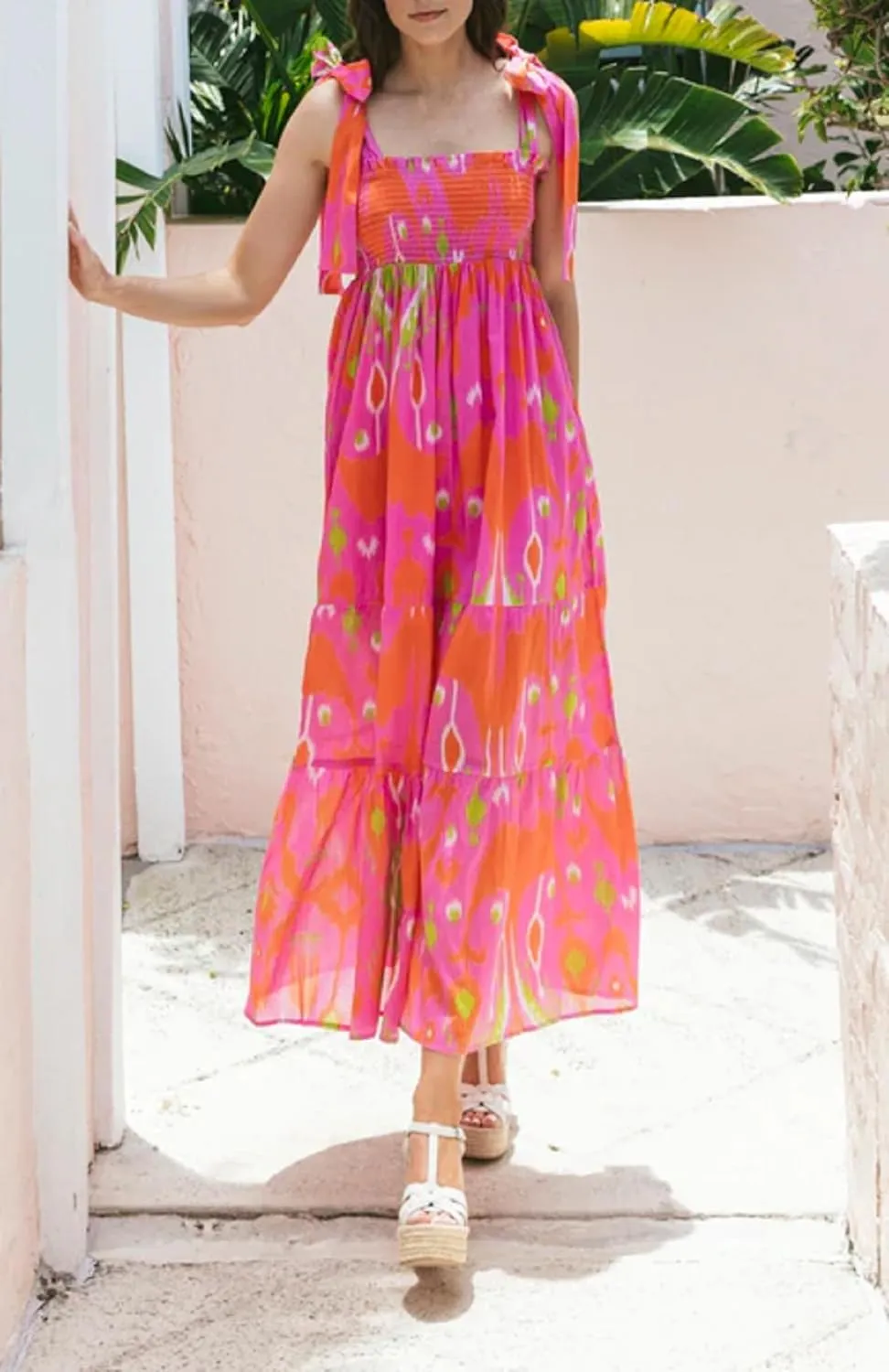 Women Summer Vocation Boho Floral Long Dress Sleeveless Flowy Tiered A Line Maxi Sundress Going Out Flower Beach Dress