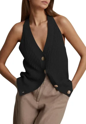 Women Sweater Vest Tops Sleeveless Button Down V Neck Knit Tank Top Slim Casual Cardigan Vest