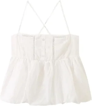 Women with Lace Trims Poplin Camisole Top Sexy Straight Neck Thin Straps Tops