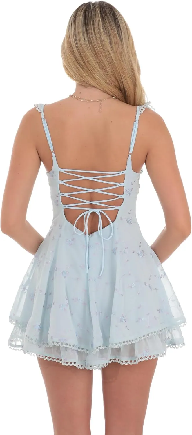 Women Y2K Bodycon Mini Dresses Spaghetti Strap Floral Square Neck A Line Short Dress Ruffle Lace Up Partywear