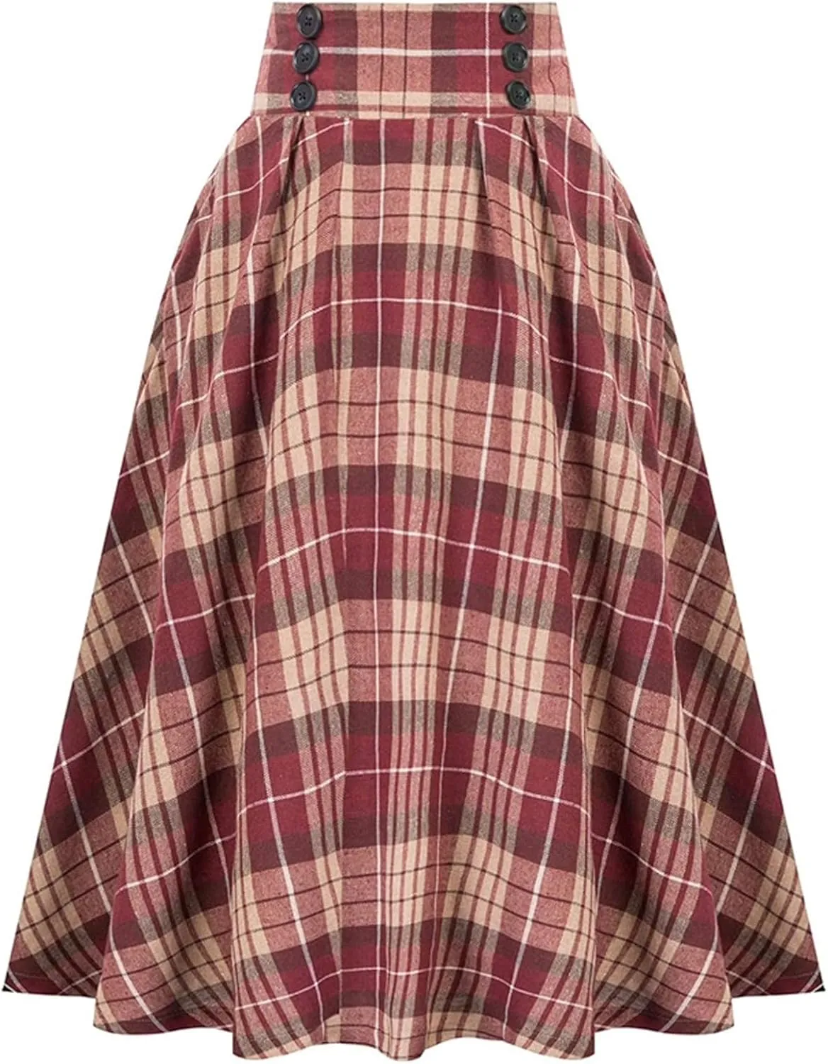 Womens A Line High Waisted Midi Skirts Button Down Fall Vintage Pleated Casual Flowy Button Down Swing Long Skirt