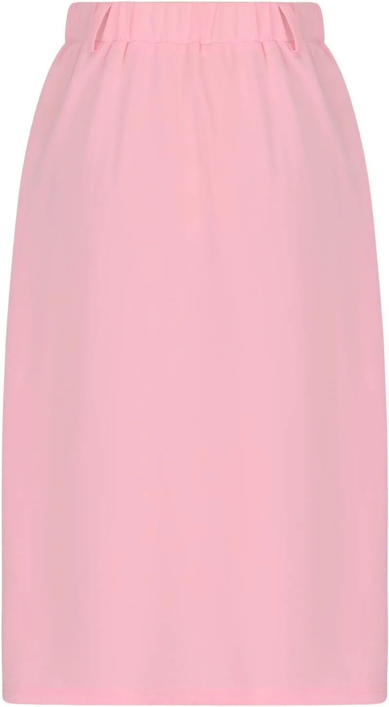 Women's Casual Button Down Midi Skirts Spring Summer High Waist A Line Knee Length Flowy Flared Pleated Skirts S-2XL