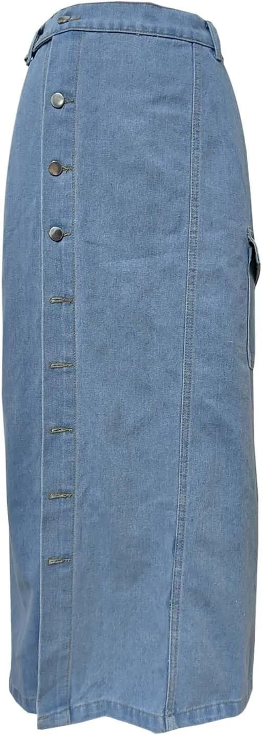 Women's Casual Denim Skirts Summer Midi Jean Skirts Stretch High Waisted Vintage Denim Dress 2025 Trendy with Pockets