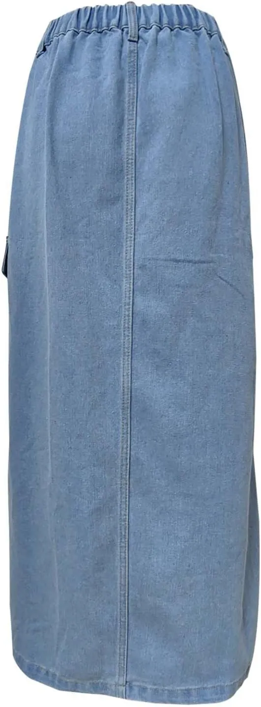 Women's Casual Denim Skirts Summer Midi Jean Skirts Stretch High Waisted Vintage Denim Dress 2025 Trendy with Pockets