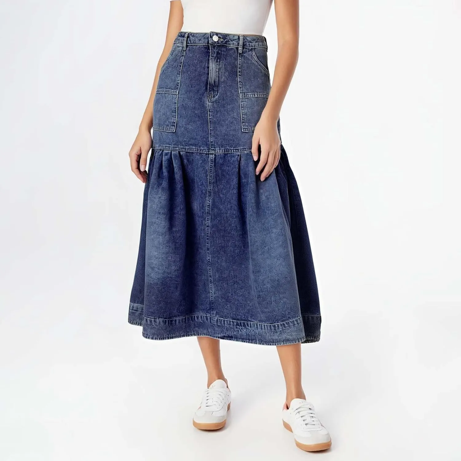Women's Casual Denim Skirts Summer Midi Jean Skirts Stretch High Waisted Vintage Denim Dress 2025 Trendy with Pockets