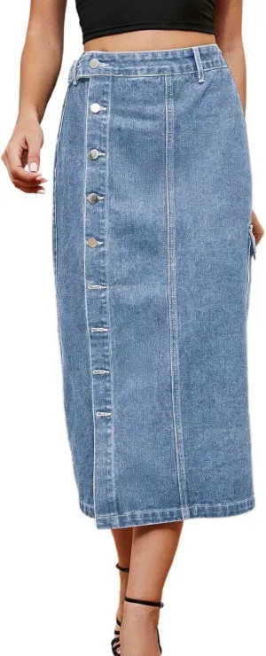Women's Casual Denim Skirts Summer Midi Jean Skirts Stretch High Waisted Vintage Denim Dress 2025 Trendy with Pockets