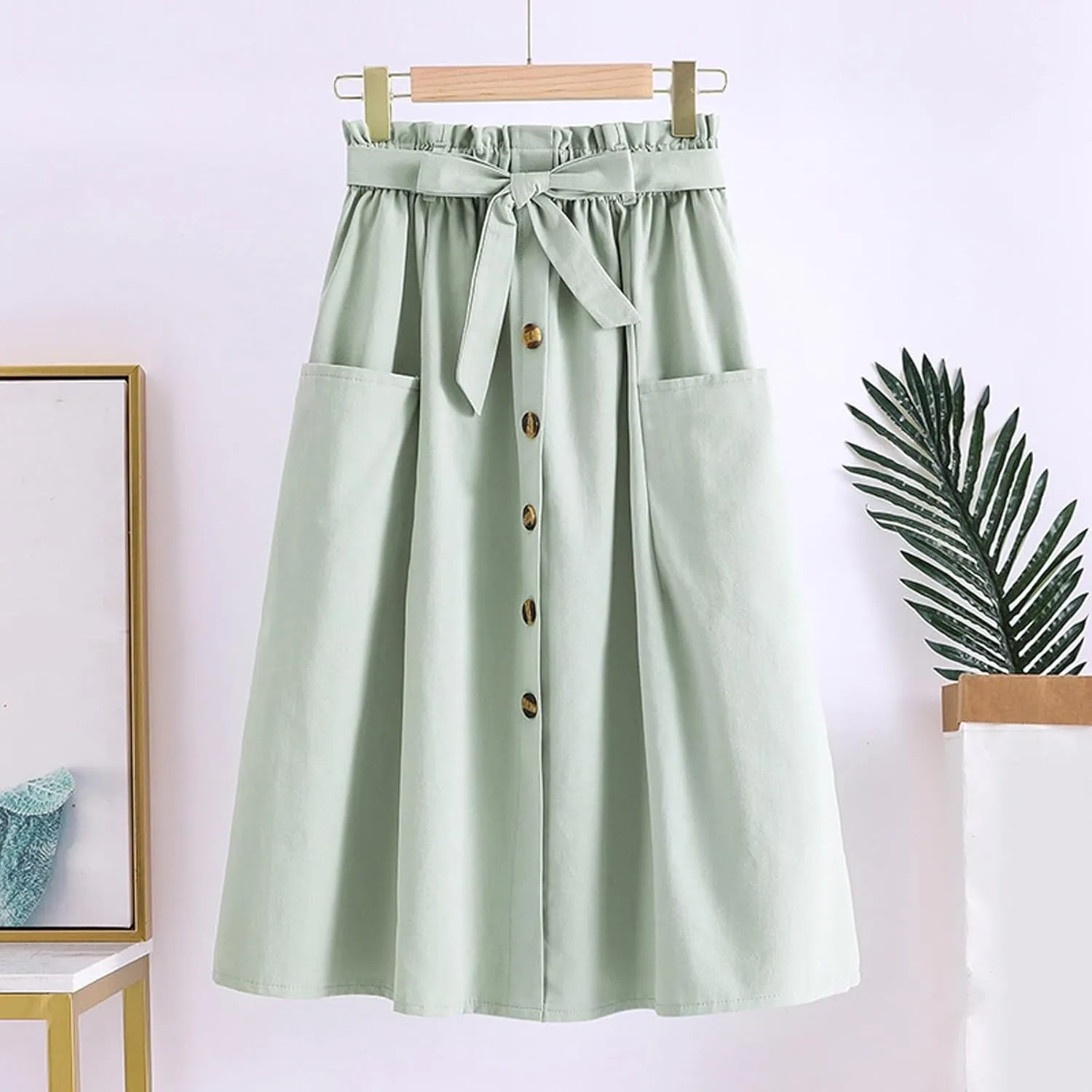 Women's Casual High Waist Pleated A Line Midi Skirt with Pocket Stretchy Skirts for Women