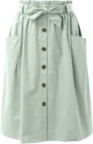 Women's Casual High Waist Pleated A Line Midi Skirt with Pocket Stretchy Skirts for Women