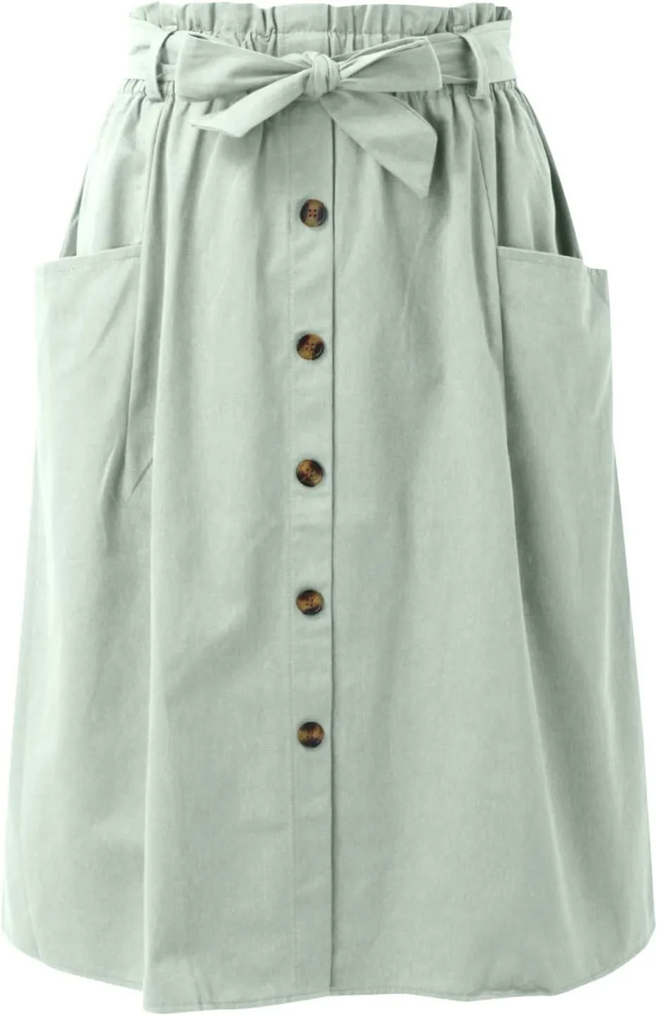Women's Casual High Waist Pleated A Line Midi Skirt with Pocket Stretchy Skirts for Women