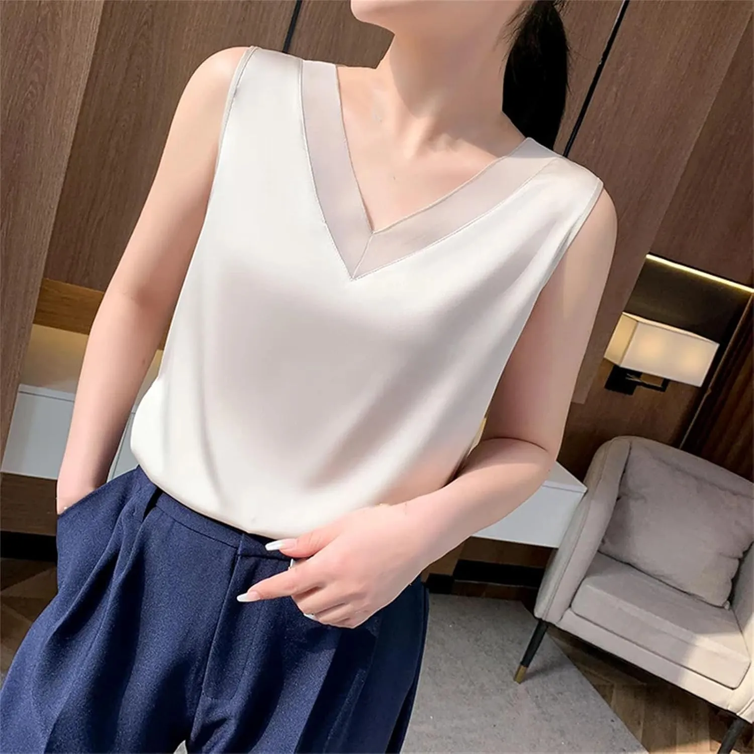 Women's Chiffon Camisole Lace Camisole Tops Women Women's V-Neck Vest