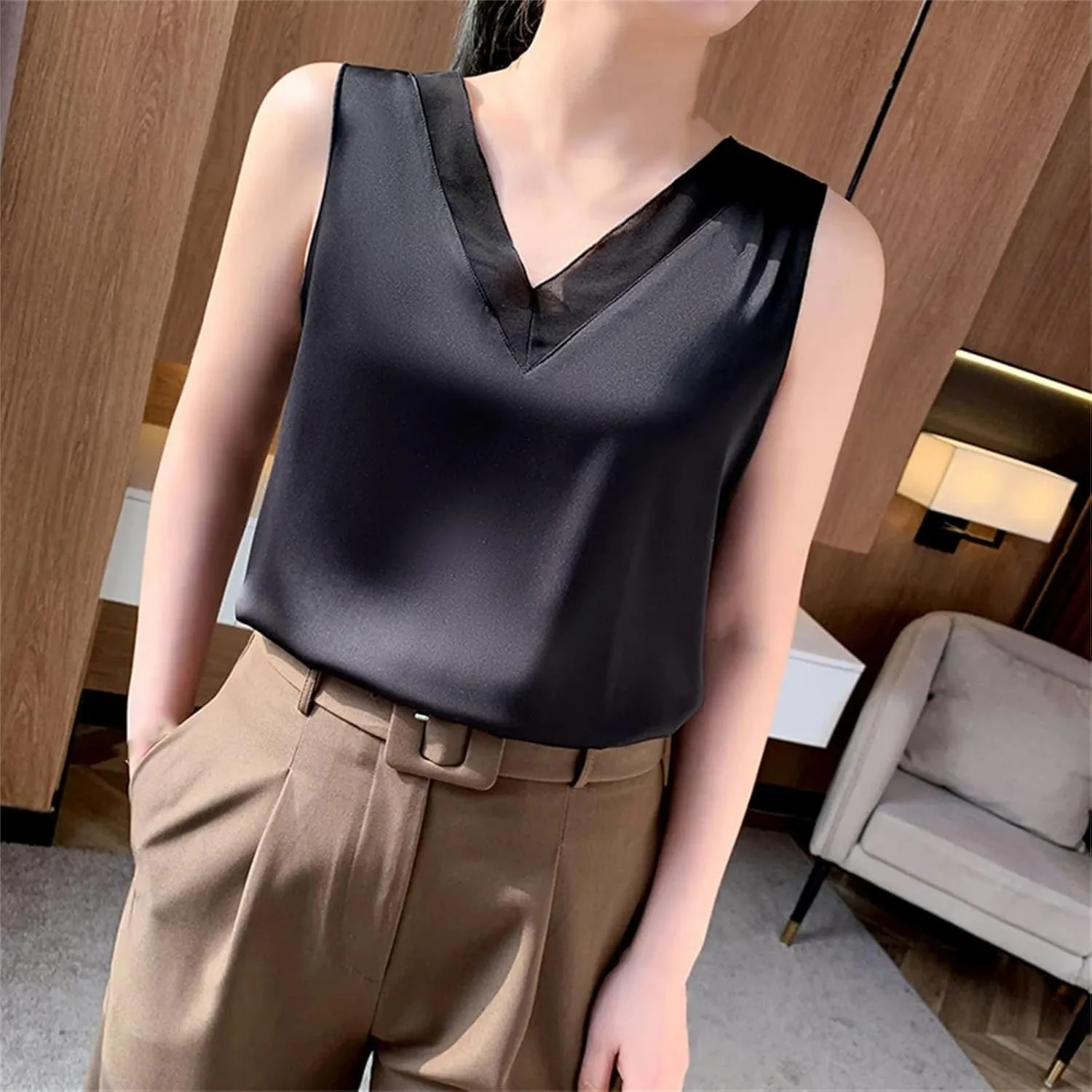 Women's Chiffon Camisole Lace Camisole Tops Women Women's V-Neck Vest