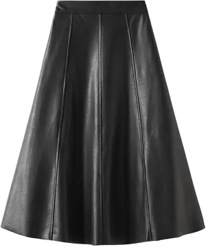 Women's Faux Leather Skirt High Waist Pleated Flare Midi Skirt Bodycon Wrap Midi Hip Skirts A Line Swing Skirts