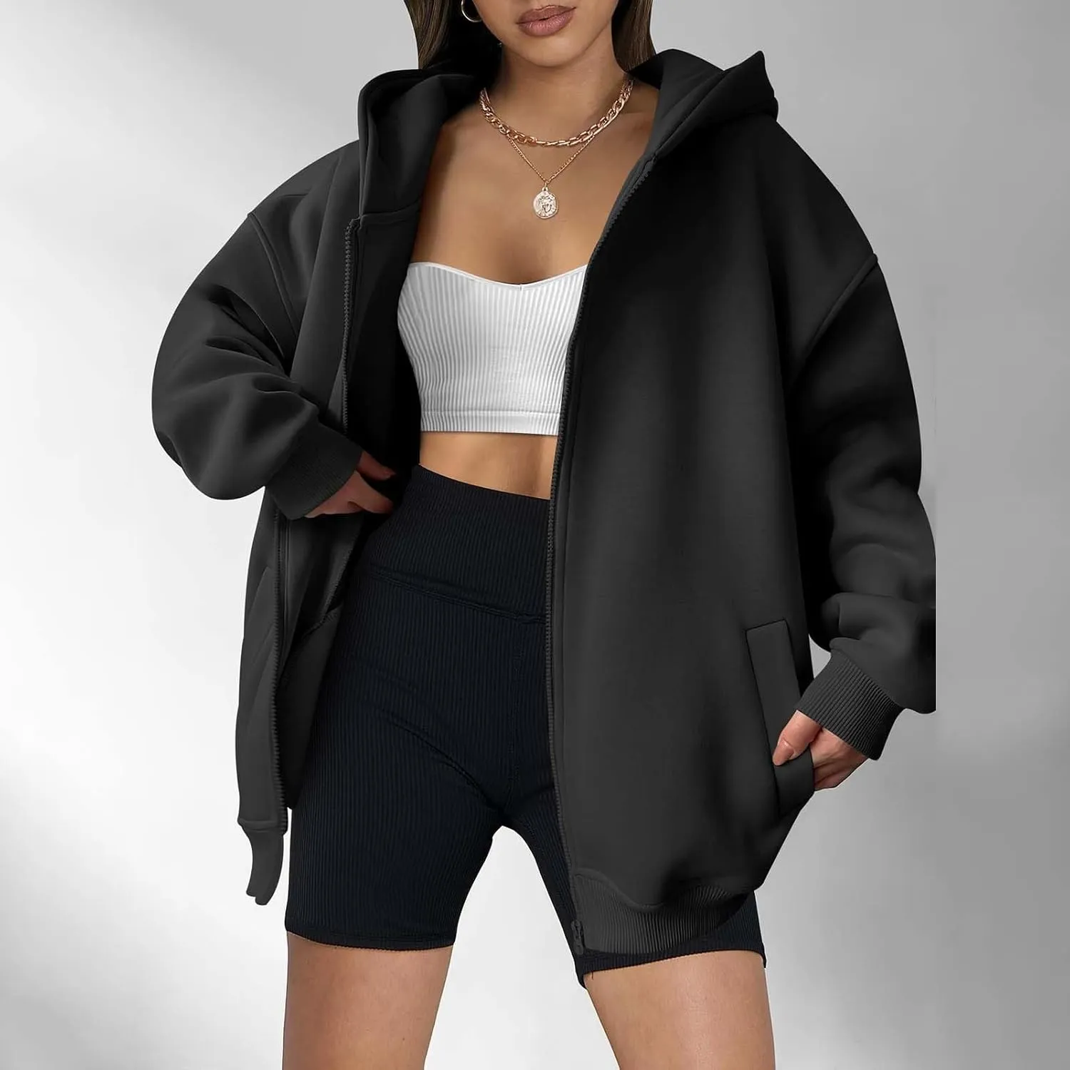 Women's Full Zip Up Hoodie Long Sleeve Hooded Sweatshirts Hoodies Fall Jacket Oversized Sweatshirts with Pockets