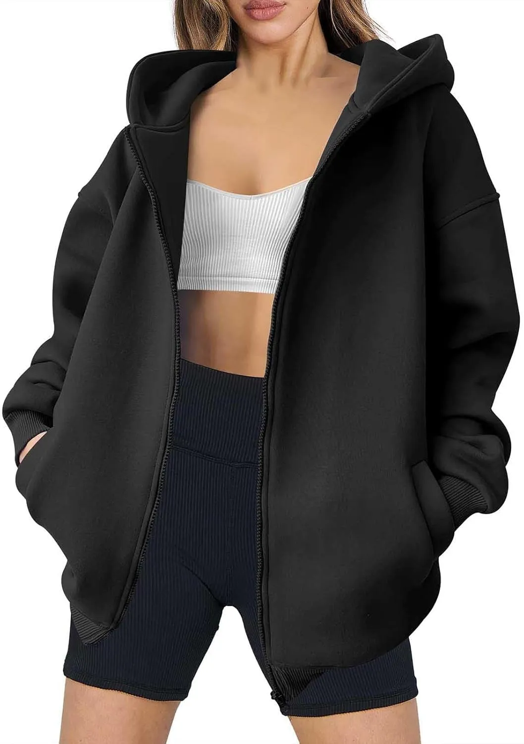 Women's Full Zip Up Hoodie Long Sleeve Hooded Sweatshirts Hoodies Fall Jacket Oversized Sweatshirts with Pockets