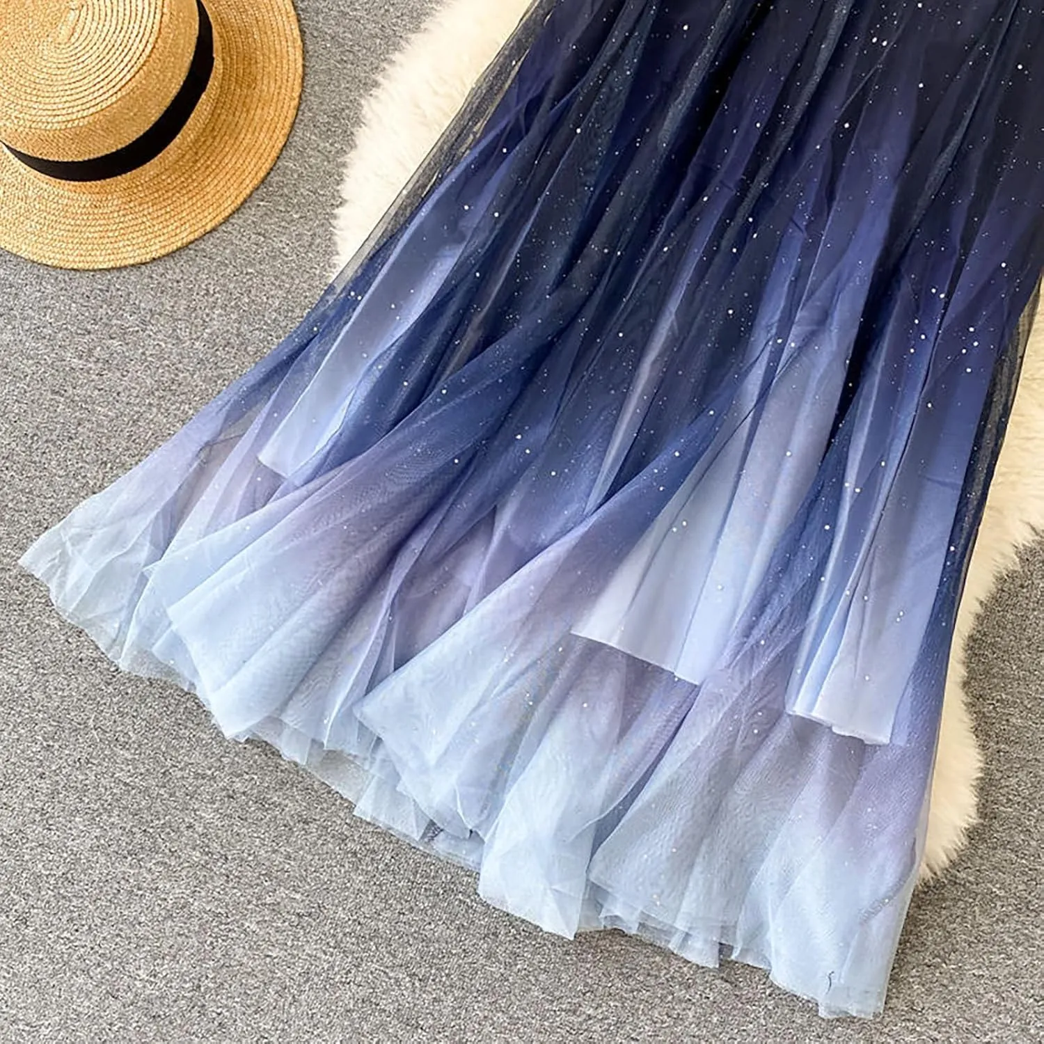 Women's High Waist Tulle Skirt A Line Mesh Midi Skirt Knee Length Pleated Skirt Long Tulle Skirt