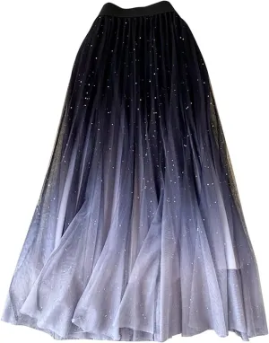 Women's High Waist Tulle Skirt A Line Mesh Midi Skirt Knee Length Pleated Skirt Long Tulle Skirt