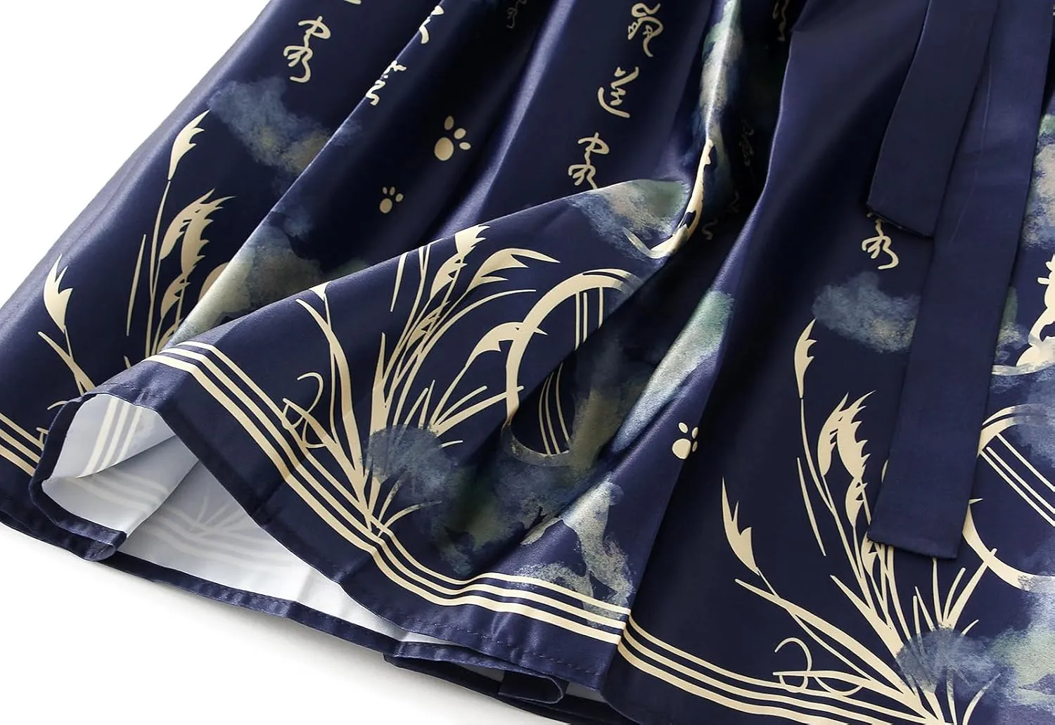 Women's Horse Face Skirt Long Swing Pleated Tie Up A-Line Skirt Chinese Style Women Skirts  Hair Tie