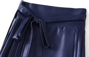 Women's Horse Face Skirt Long Swing Pleated Tie Up A-Line Skirt Chinese Style Women Skirts  Hair Tie