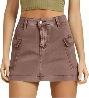 Women's Jean Skirt High Waisted Stretch Casual Summer Mini Skort Trendy Low Waist Cargo Denim Skirts with Pockets