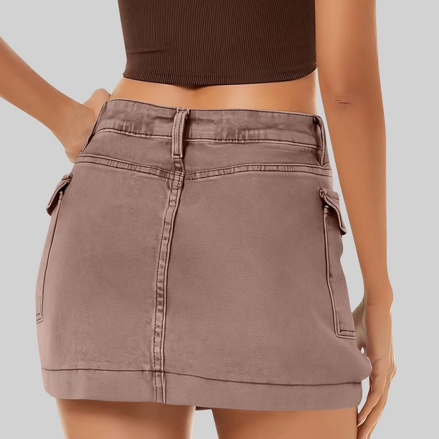 Women's Jean Skirt High Waisted Stretch Casual Summer Mini Skort Trendy Low Waist Cargo Denim Skirts with Pockets