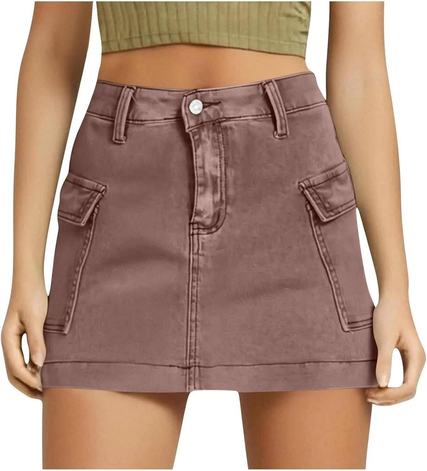 Women's Jean Skirt High Waisted Stretch Casual Summer Mini Skort Trendy Low Waist Cargo Denim Skirts with Pockets