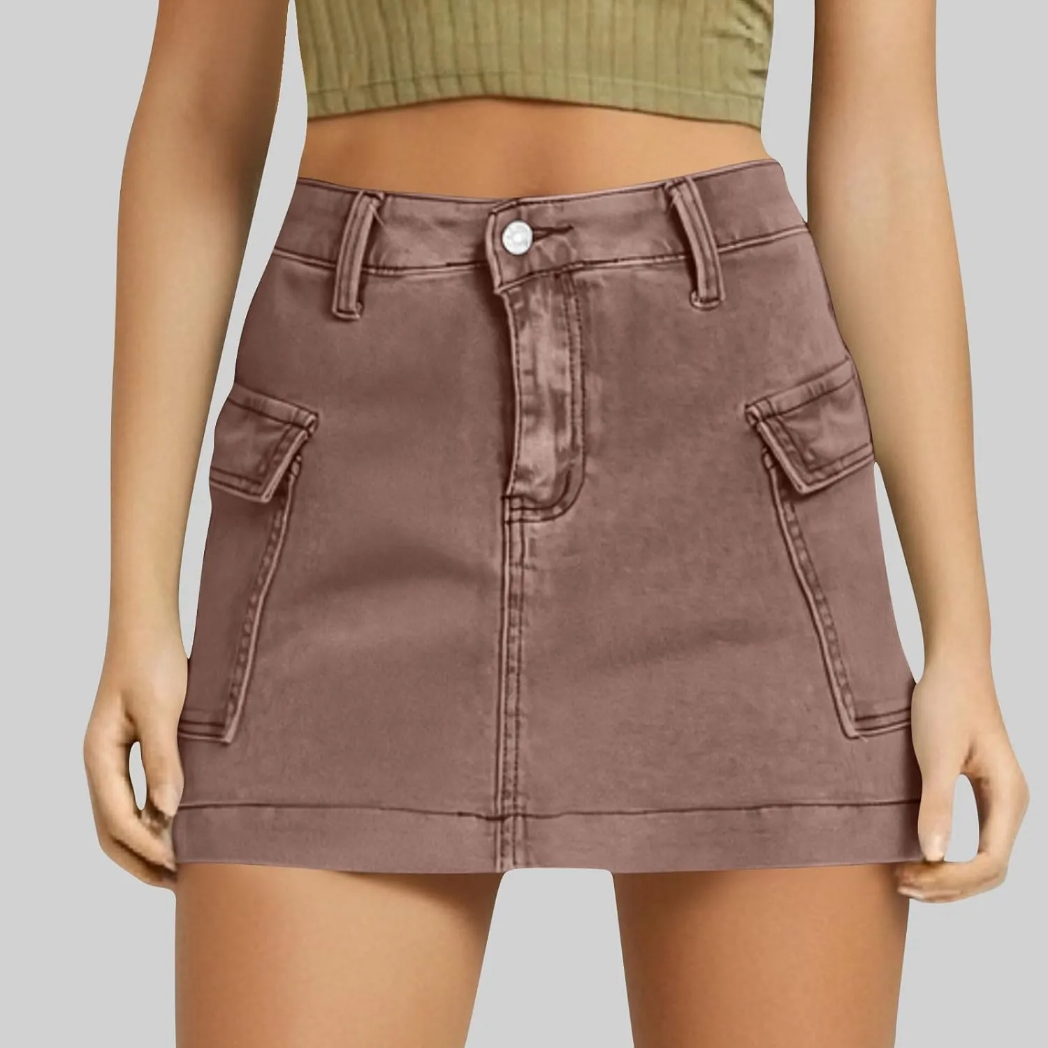 Women's Jean Skirt High Waisted Stretch Casual Summer Mini Skort Trendy Low Waist Cargo Denim Skirts with Pockets