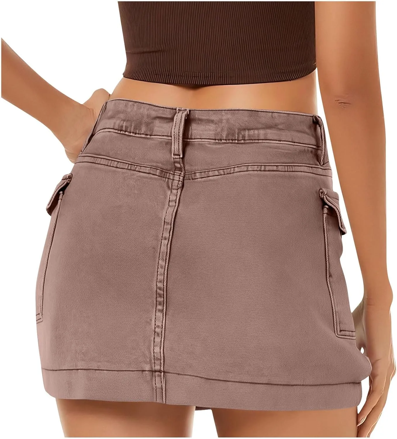 Women's Jean Skirt High Waisted Stretch Casual Summer Mini Skort Trendy Low Waist Cargo Denim Skirts with Pockets