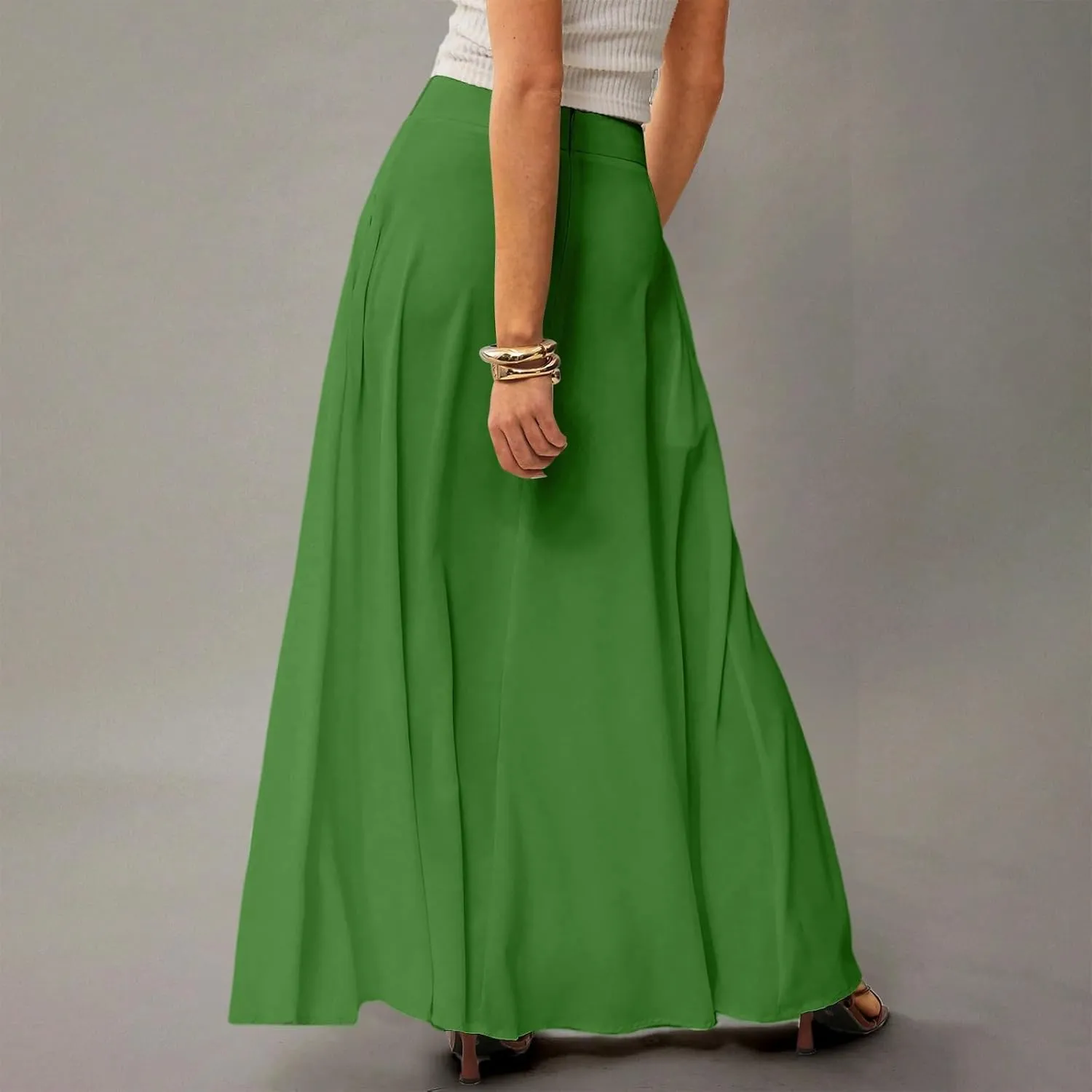 Women's Long Skirts Fall High Waisted Stretchy Solid Flowy Soft Beach Maxi Skirt, S-2XL