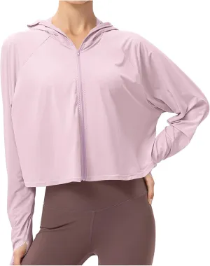 Women's Long Sleeve Running Shirts UPF 50  Quick Dry Athletic Sun T-Shirts Long Sleeve Workout Tops with Hooded