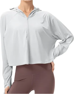 Women's Long Sleeve Running Shirts UPF 50  Quick Dry Athletic Sun T-Shirts Long Sleeve Workout Tops with Hooded