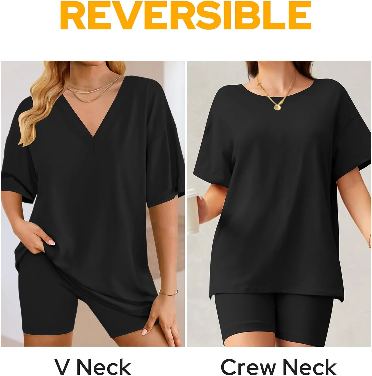 Womens Lounge Sets Cotton Pajamas Oversized Reversible TShirts Biker Shorts 2 Piece Loungewear Casual