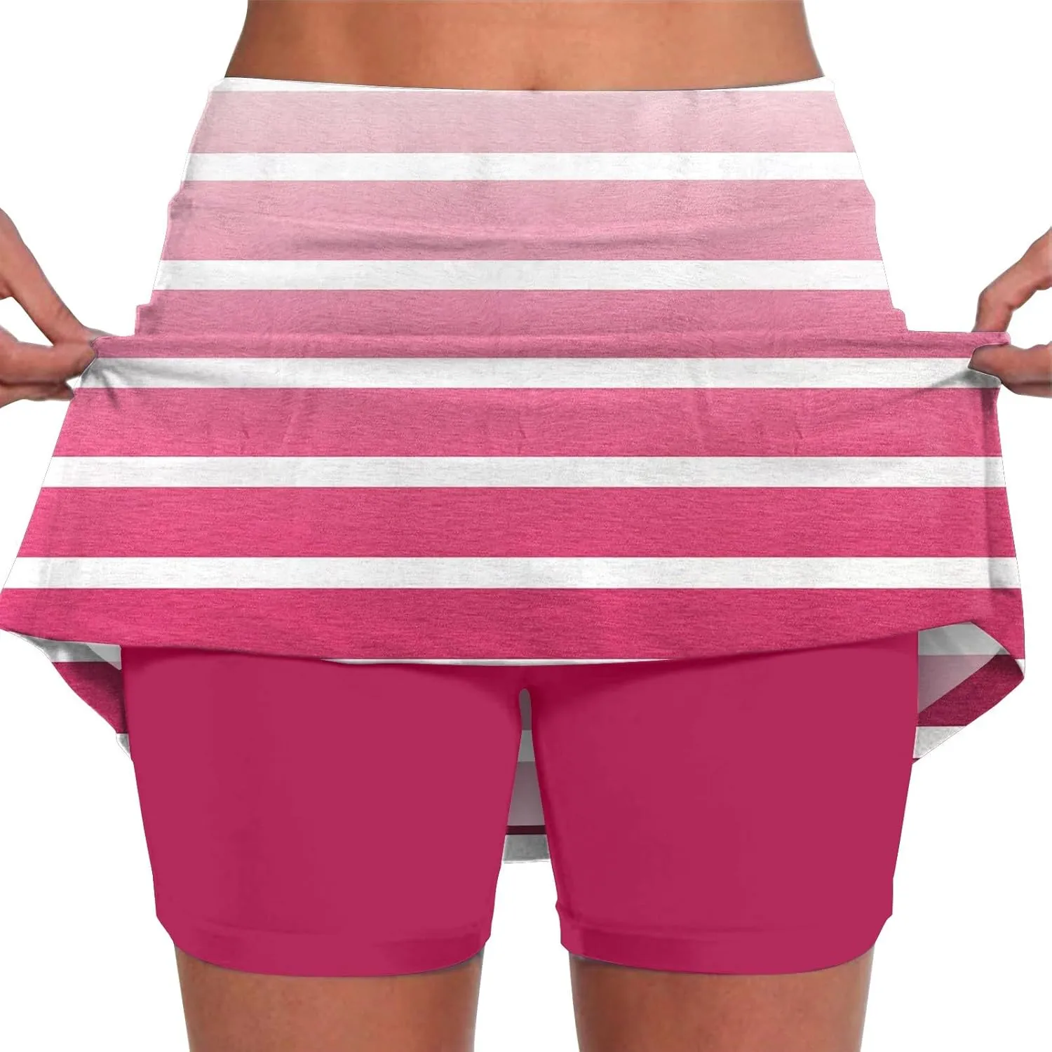 Womens Pleated Tennis Skirts Floral Printed Style Summer Fashion Skinny Pants Mid Waisted Skirt with Short Underneath
